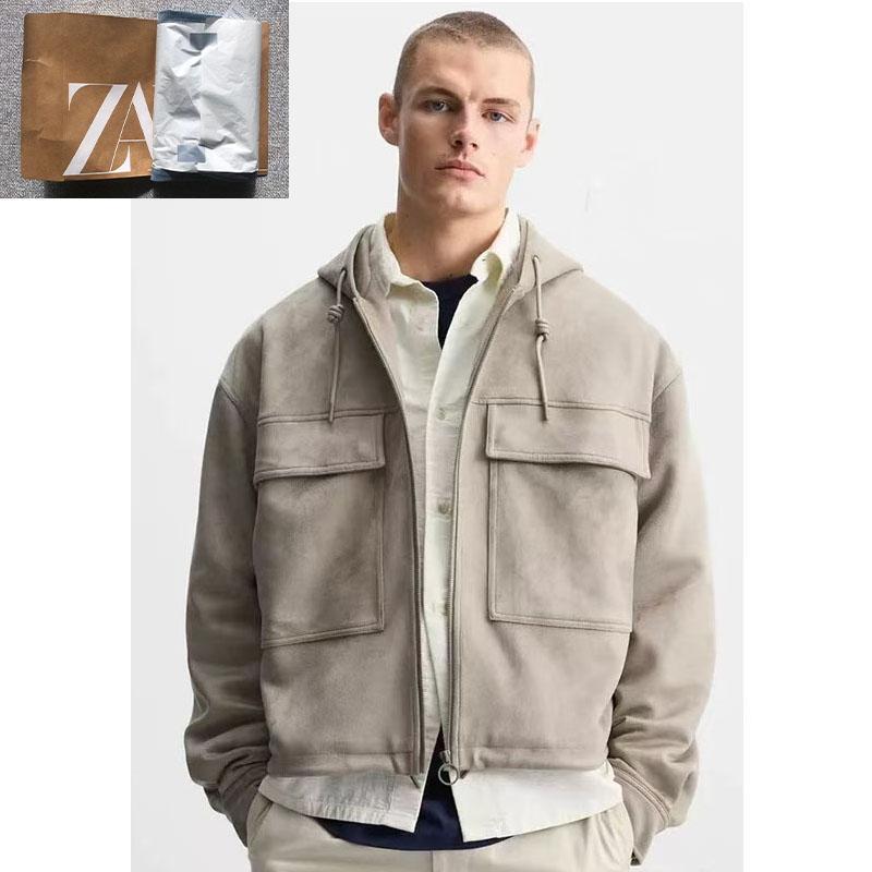 Za2024 Autumn and Winter New Men's Clothing Loose Hooded Sweatshirt Velvet Zipper Long-Sleeved Jacket 3046313