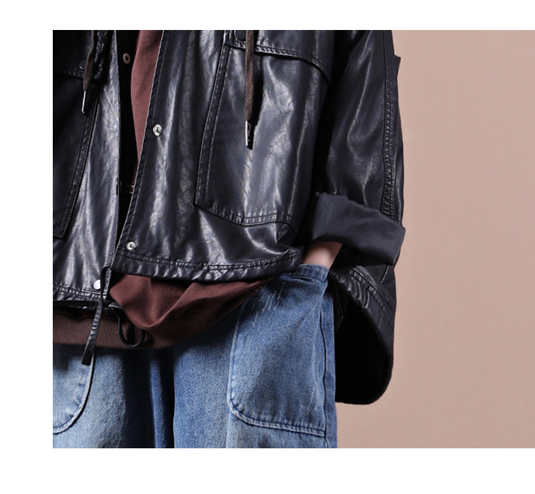 Кожаная куртка 品牌剪标品牌撤柜外贸大牌女装春秋韩版大码文艺暗扣皮衣短款外套 OTHER
