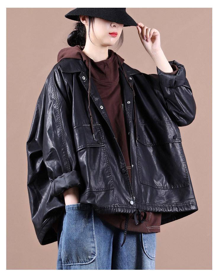 Кожаная куртка 品牌剪标品牌撤柜外贸大牌女装春秋韩版大码文艺暗扣皮衣短款外套 OTHER