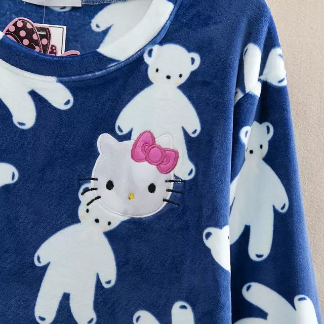 Mùa thu và mùa đông váy ngủ nữ flannel cộng với áo thun cổ tròn dài nhà dịch vụ nhung san hô áo choàng dày tay dài váy đầm dễ thương