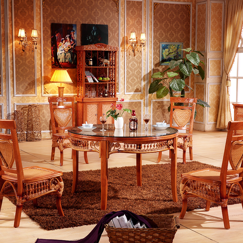 Rattan table round table six-six rattan table round table vine-table rattan-table rattan-table solid wood table