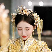 Chinese bride hair jewelry flower making flower liquid ancient style jewelry tassel classical New Golden retro wedding show headdress