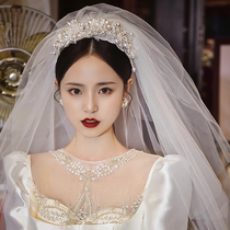 Korean handmade beaded crown bridal headdress wedding dress luxury pearl hair hoop photo styling hair accessories