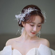 Handmade beaded hair accessories set super fairy white wedding dress temperament new fashion Korean wedding bride headgear