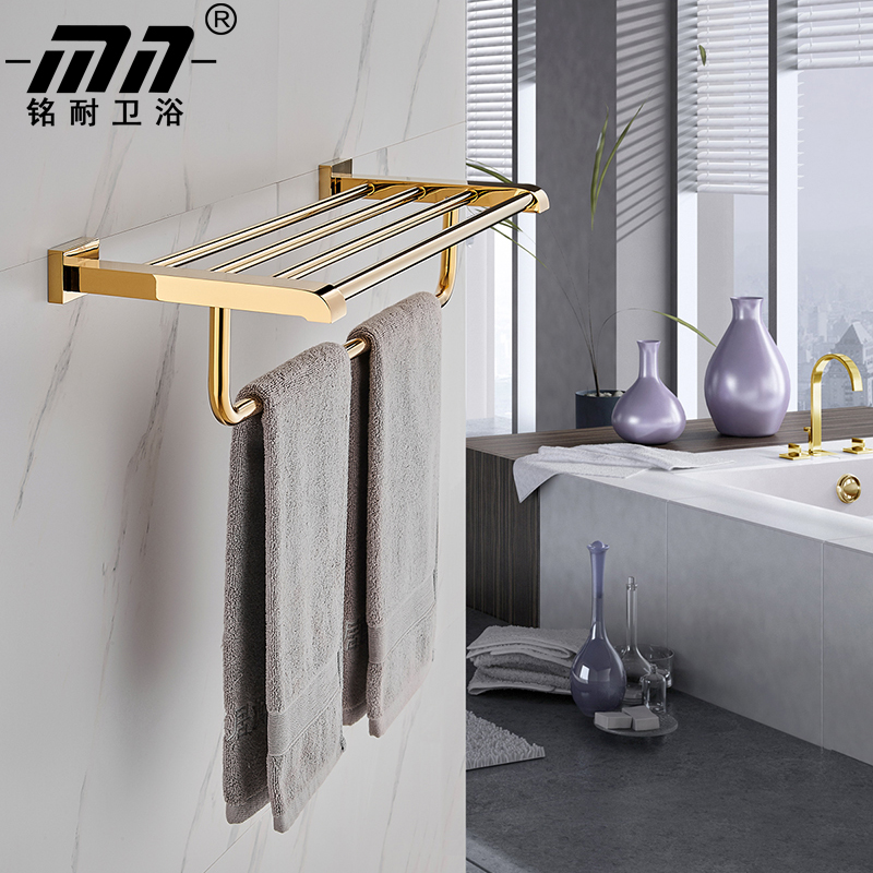Light Luxury Gold All Copper Hole Free Bathroom Hanging Towel Rack Bathroom Bathroom Storage Toilet Rack