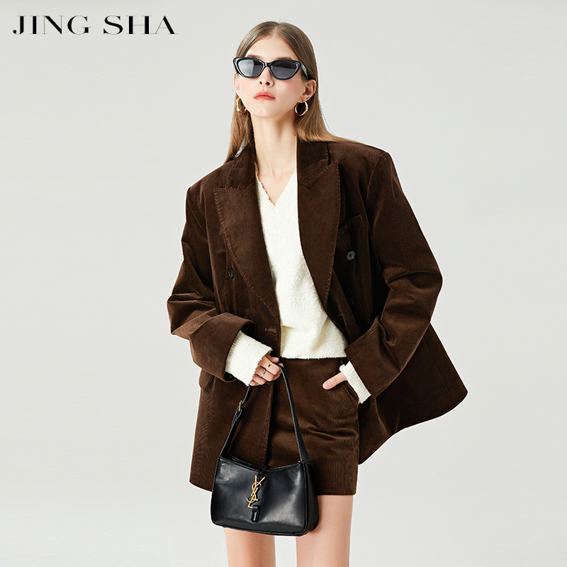 Corduroy Blazer and Skirt Set for Women, 2026 Autumn and Winter New Style, Retro Hong Kong Style, Brown, Very Stylish Suit