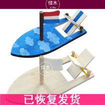 Wooden steamship small boat white germ children woodworking creative wood art children handmade diy painted painted material