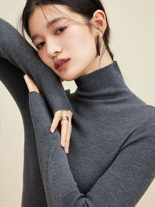 Shima Seiki Seamless German Yangtze 120S Double Thickened Half-High Collar High-Neck Wool Sweater Base Knitwear for Women