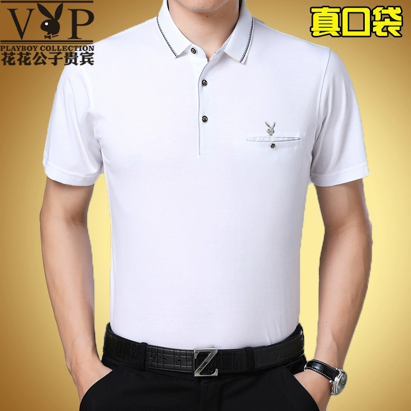 Đàn ông trung niên áo thun ngắn tay nam mùa hè bằng vải cotton mùa hè Đàn ông trung niên lỏng lẻo áo thun tay áo bố áo thun nam cổ tròn