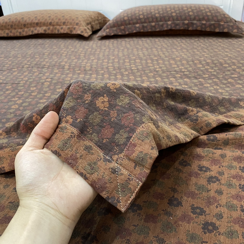 (Red Coffee Starry Sky) 100% Pure Cotton Class a Yarn-Dyed Jacquard Double-Layer Gauze Bed Sheet with Wide Edges