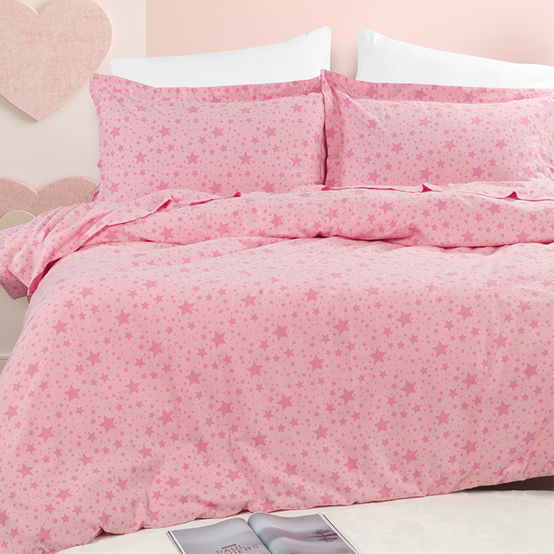 Pure cotton flannel foreign trade warm sheet combed cotton pink star mode can not afford electrostatic grinding four pieces