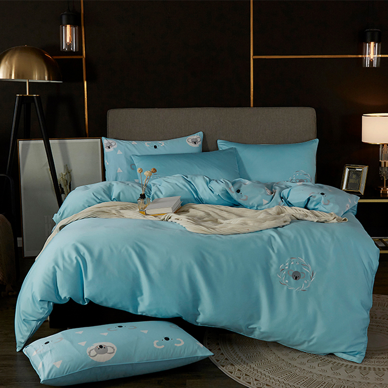 Foreign Trade Factory Ice Blue Corra Long Suede Cotton Bed Gasawara Source Nature 60 Pure Cotton Satin Embroidered four sets