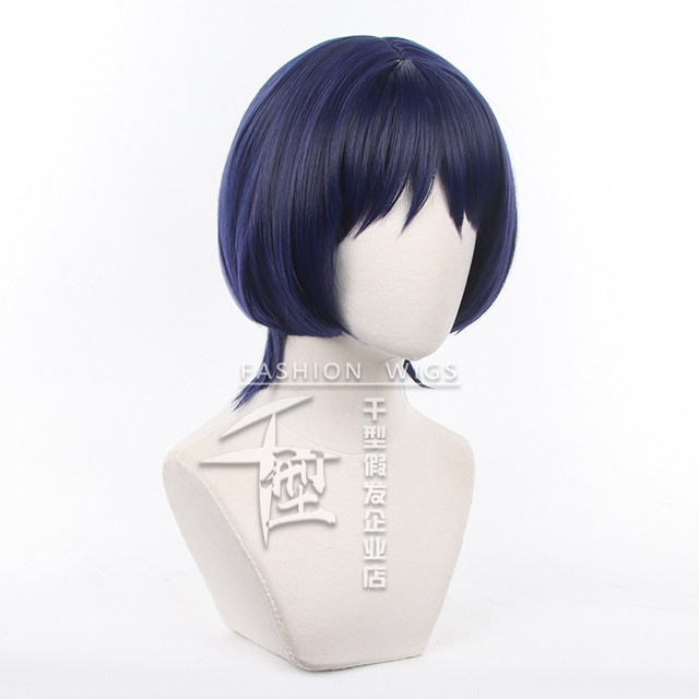 Genshin Impact Cos Wig Fool Executive Dark Blue Pot Cover Headband ຈຸດເດັ່ນ