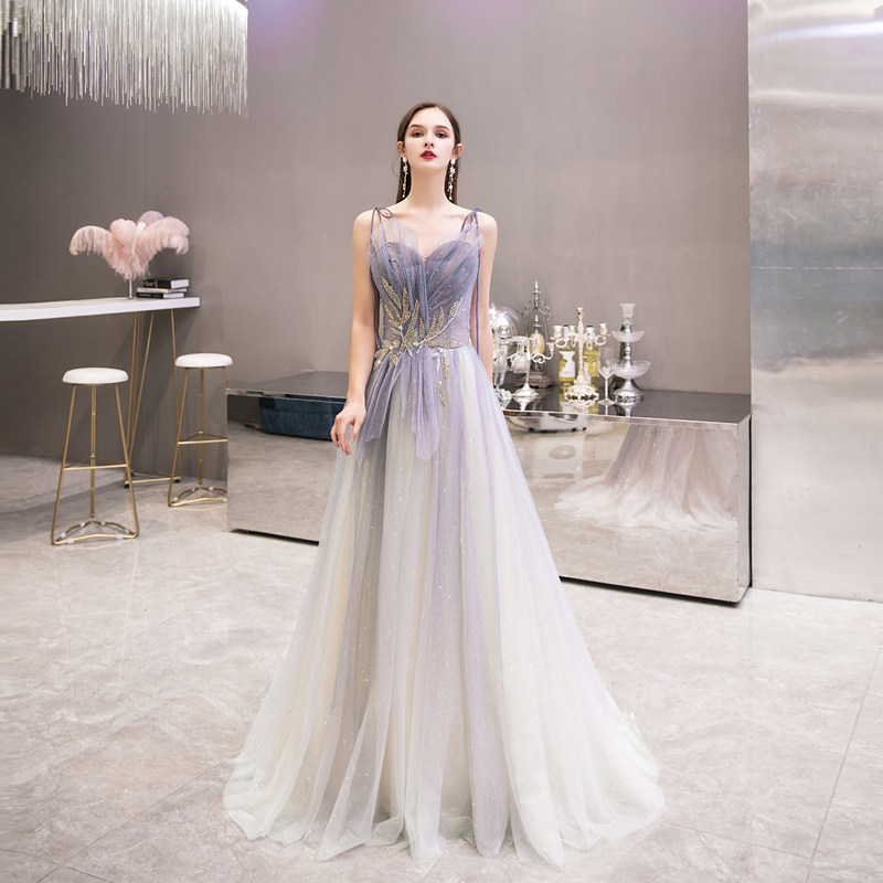 Host Gown Dress Lady 2022 New Temperament Annual Conference Banquet Long Version Atmospheric Engagement Toast Evening Gown Fairy