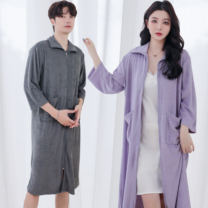 Towel Material Bathrobe for Women, Zippered Nightgown, Thin, Breathable, Water-Absorbent, Quick-Drying Bathrobe for Men, Loose Large Size One-Piece Pajamas Towel Material Bathrobe for Women, Zippered Nightgown, Thin, Breathable, Water-Absorbent, Quick-Drying Bathrobe for Men, Loose Large Size One-Piece Pajamas