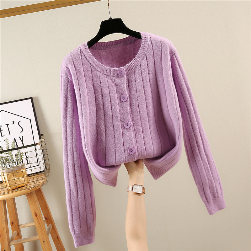 Lavender2020 new pattern Sweater female Cardigan easy Solid color like a breath of fresh air Lazy wind Long sleeve sweater loose coat female Spring and Autumn