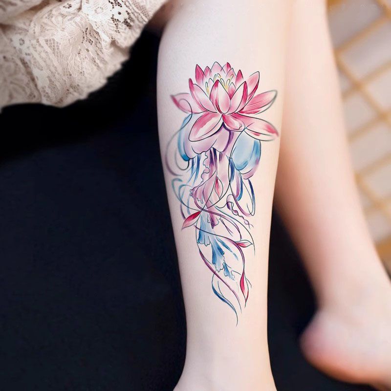 Pink Lotus Tattoo Sticker, Waterproof, Long-Lasting, Sexy Flower Tattoo, Scar Cover, Large Tattoo