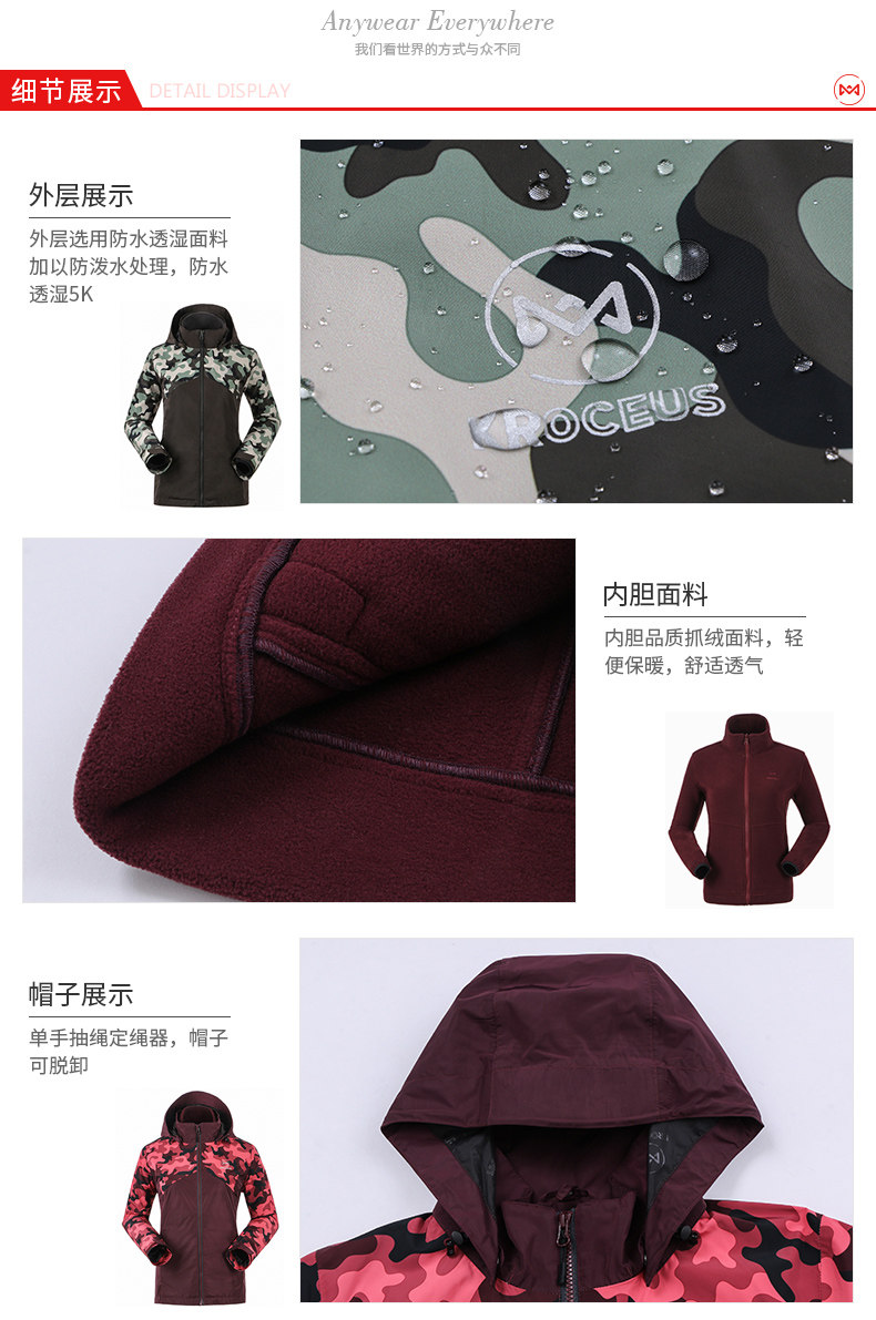 地球科学家 男 5K防水透湿 Polartec 200内胆 三合一冲锋衣 图8