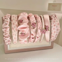 Розовый летний ободок, универсальные шпильки для волос для умывания, аксессуар для волос для выхода на улицу, французский стиль, цветочный принт, популярно в интернете