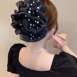 黑色网纱蝴蝶结抓夹后脑勺鲨鱼夹大号盘发气质发夹子2024年新款女