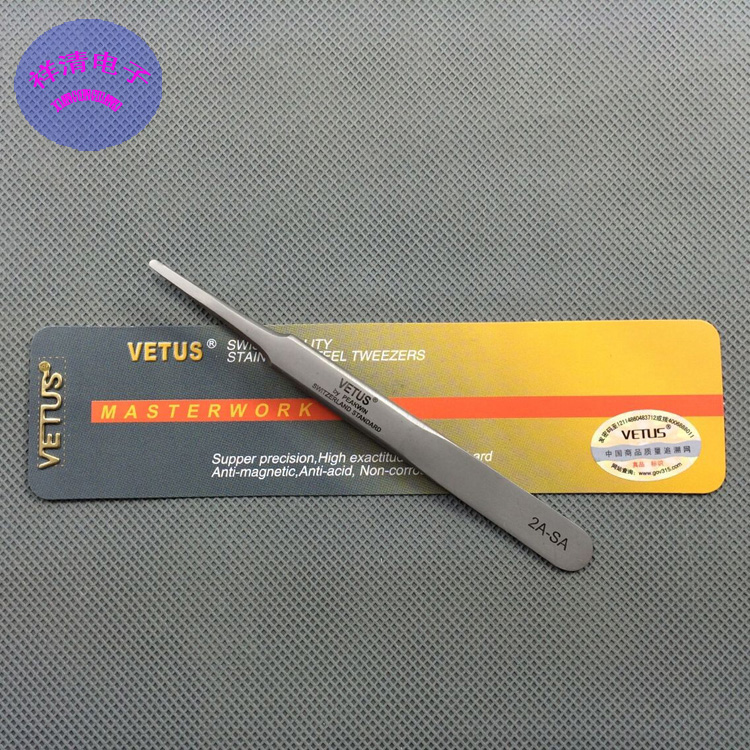 New product VETUS tweezers high hardness high precision high elasticity anti-magnetic and acid-proof stainless steel flat head tweezers 2A-SA