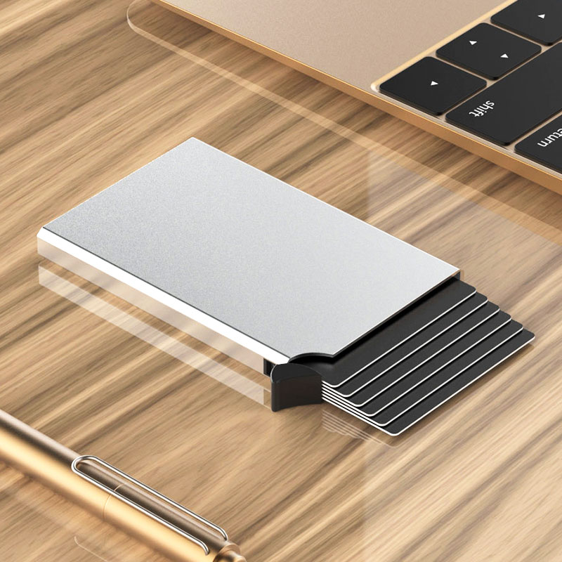 Metal card bag creative men's and women's ultra-thin mini anti-magnetic anti-theft brush automatic pop-up tide brand small card bag