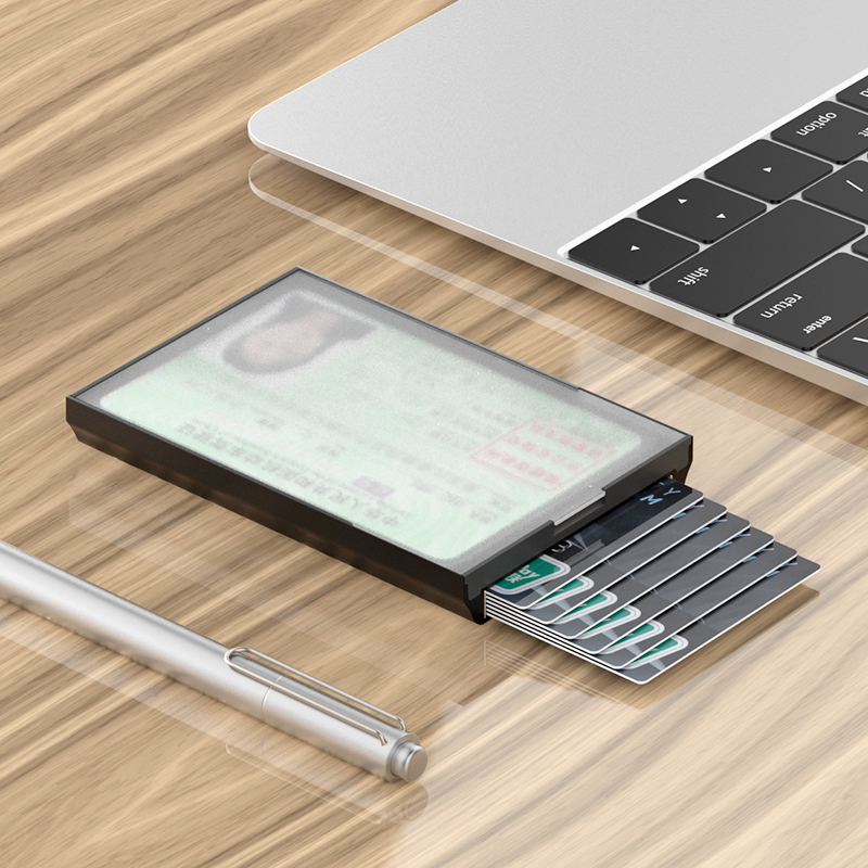 Automatic pop-up metal bank card case ultra-thin anti-magnetic anti-theft brush driving certificate integrated two-in-one card bag