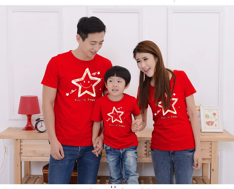 2018 lưới đỏ mẫu áo bố mẹ cho bé mặc nhà mùa hè ba nhà cỡ lớn đi biển áo thun mẹ và con bốn gia đình