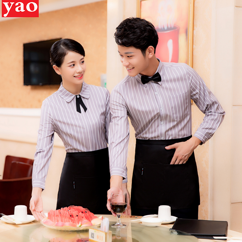 quần áo công việc Waiter của ngắn tay của nam giới và phụ nữ đồng phục khách sạn Tây nhà hàng cafe ăn uống áo sữa quán trà quần áo làm việc