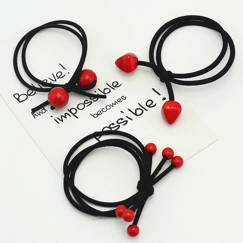Korean Version Red String Bead Hair Ring Zhair Oak Rubber Band Hair Rope South Korea Head Accessories Hair Accessories Leather Kit Japan-Japan Elastic Hair Ring