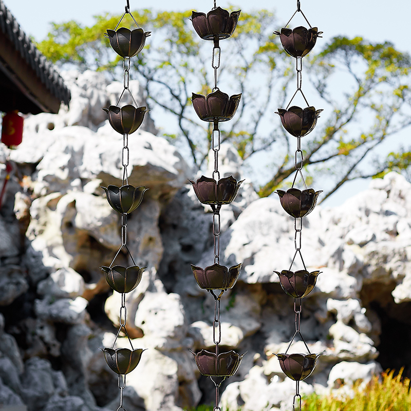 Lotus Rain Chain Outdoor Copper Rain Chain Villa Eaves Courtyard Water Guide Chain Gutter Rainwater Trough Drainage Water Chain