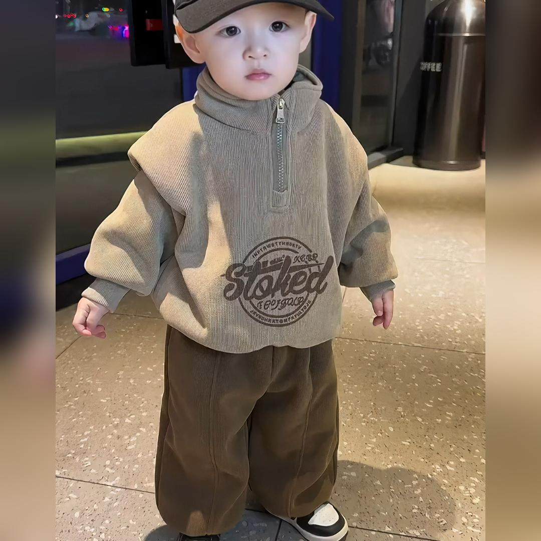 Новинка 2025 года, осенне-зимняя теплая детская одежда в западном стиле, красивые свитера и брюки для маленьких и средних детей, модные костюмы для детской одежды