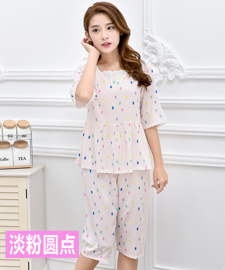 Ladies Pyjamas Summer Đặt Bông Ngắn Tay Áo Quần Short Dành Cho Người Lớn Hàn Quốc Cotton Silk Home Mặc XL Siêu mỏng