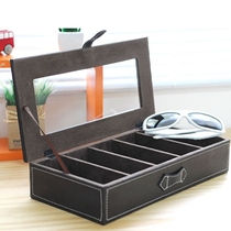 South Korea imported dark brown simple hard artificial leather visual glasses storage box 5 grid glasses storage box