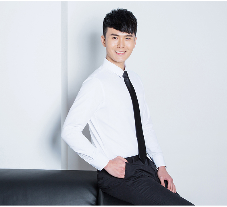 Cổ áo sơ mi trắng nhỏ tay nam dài tay trẻ trung màu rắn phiên bản Hàn Quốc của chiếc áo sơ mi Slim tập thể dục nam đẹp nhất sự nghiệp mùa thu sơ mi kẻ caro