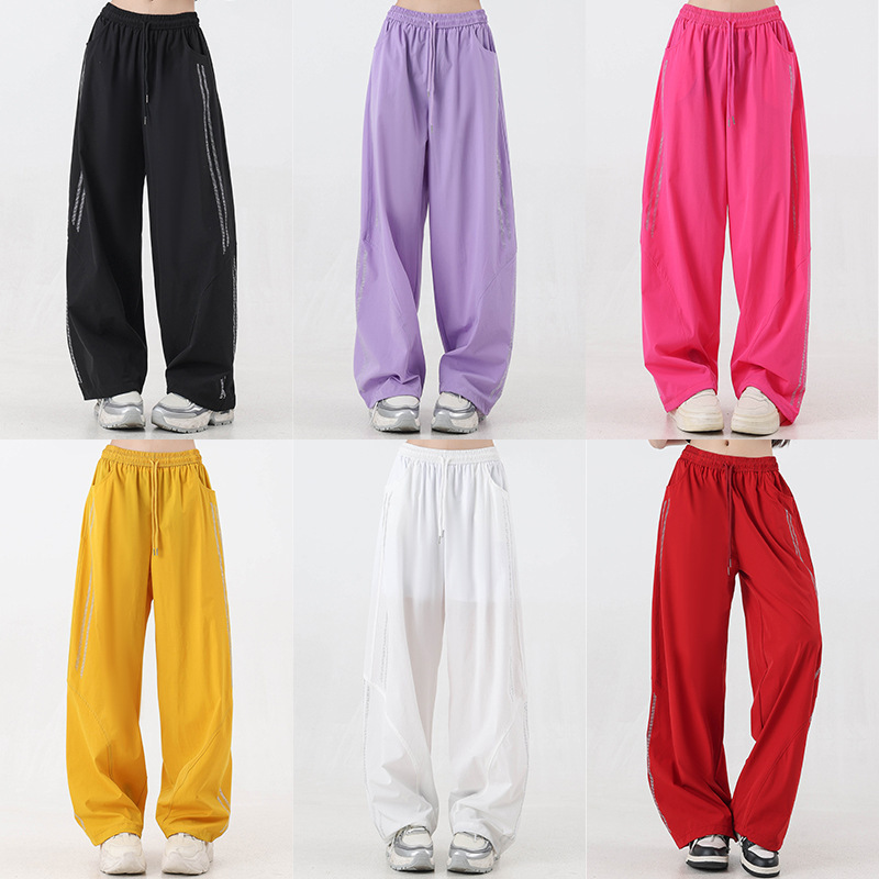 Square Dance Pants 26 New Style Rhinestone Scimitar Pants Summer Thin Wide-Leg Pants Loose Drape Sports Dance Long Pants