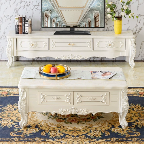 Европейский стиль мраморной телевизионный шкаф Группа кофейный столик Группа Гостиная простая земля французская простая европейская телевизионная комбинация