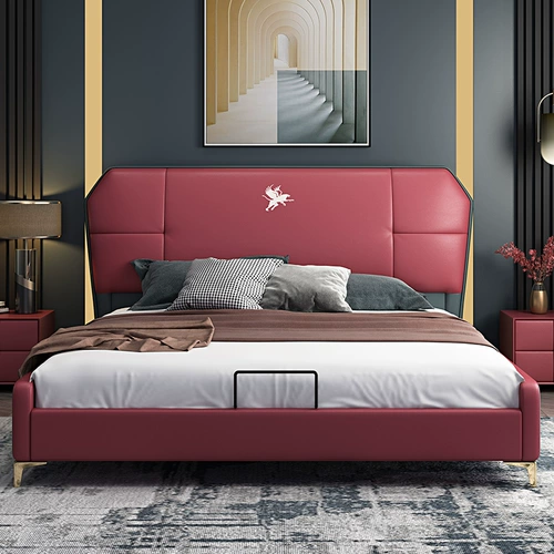 Кровать современный минималистский легкий роскошный стиль двойной кожа свадебная кровать главная спальня набор