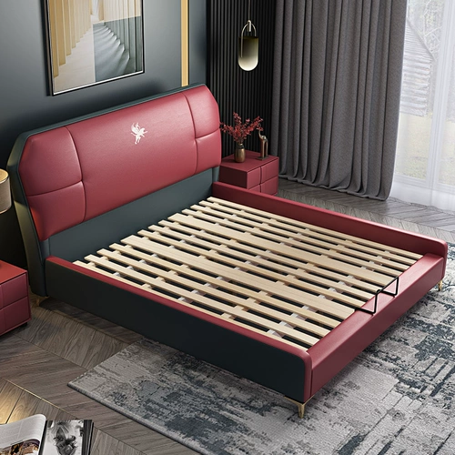 Кровать современный минималистский легкий роскошный стиль двойной кожа свадебная кровать главная спальня набор
