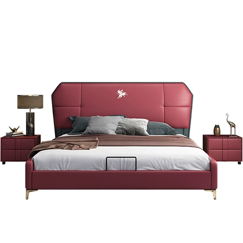 Кровать современный минималистский легкий роскошный стиль двойной кожа свадебная кровать главная спальня набор