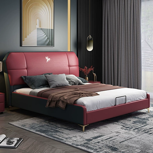 Кровать современный минималистский легкий роскошный стиль двойной кожа свадебная кровать главная спальня набор