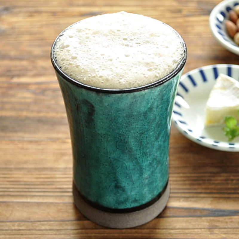 Kokugawa Machi House Japan Made Glazed Under color Turkey Blue artisanal retro style Frothed Beer Cups Wine Glasses
