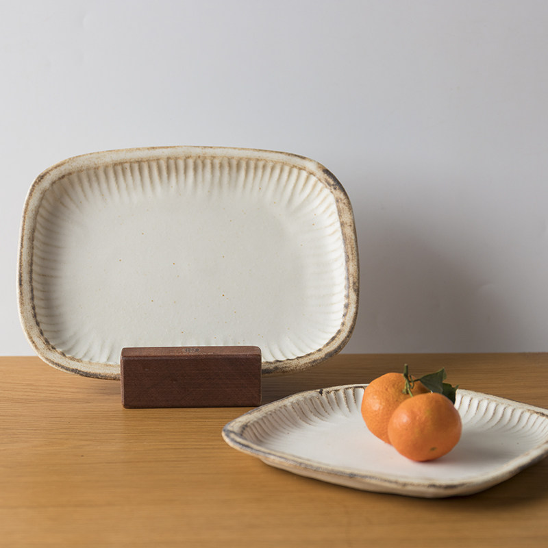 Okawakawa-cho Oshima Japanese original imported Yiko Aki-tai-chi rectangular crude ceramic dish retro-colored tableware