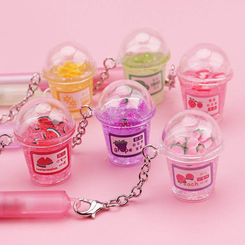 Creative cute milk tea cup pendant gel pen girly heart good-looking iced juice cup pendant pen student black pen