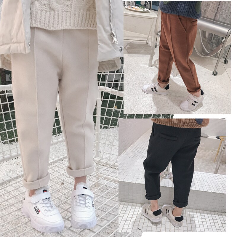Winter boys and girls children thickened woolen trousers nine cent trousers