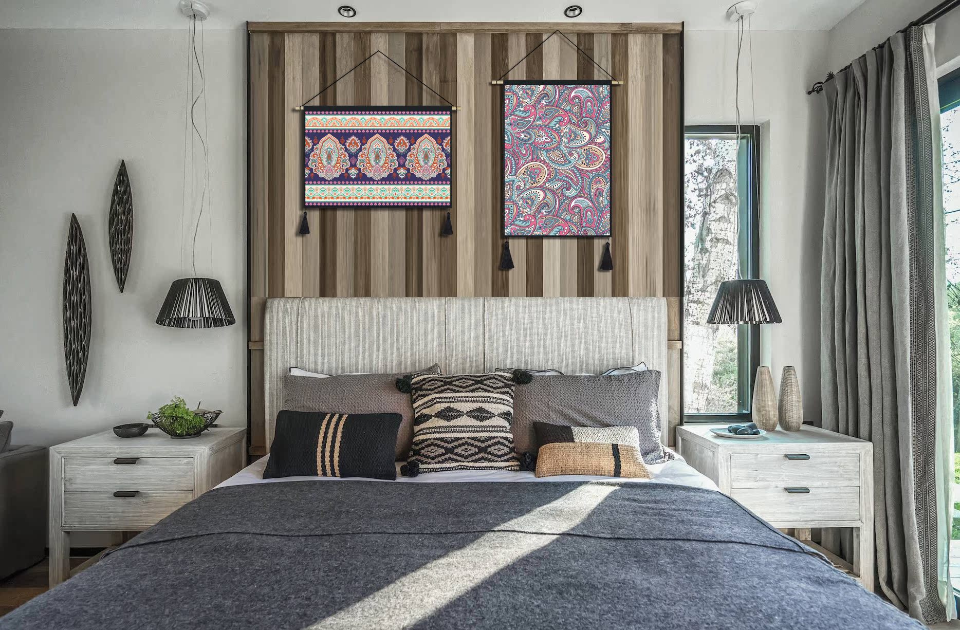 Phong cách dân tộc B & B trang trí Tấm thảm trang trí bằng vải sơn phòng ngủ cạnh tường phòng khách treo vải tấm vải treo tường