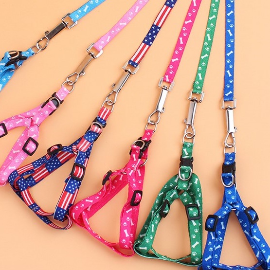 Pet supplies Spot batch 1 hair Polyester printed pet chest strap traction rope dog rope 1 2CM