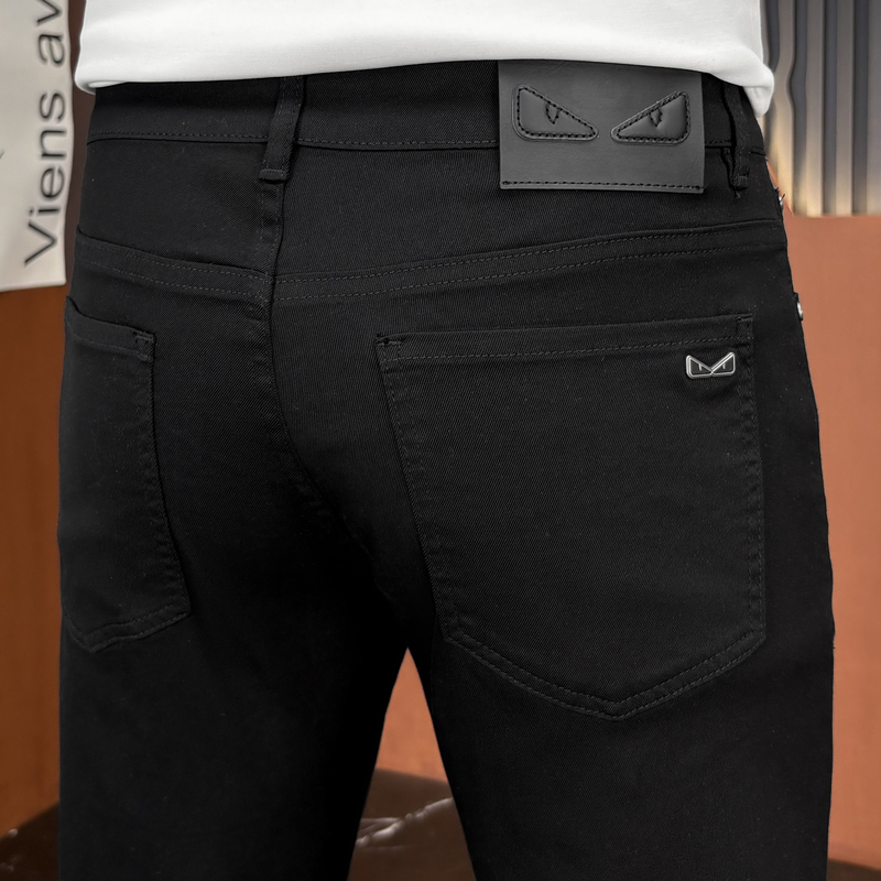 2026 Summer Thin Little Monster Black Jeans Men's Mid-Waist Cotton Stretch Slim Fit Tapered Light Luxury European Style Long Pants 2026 Summer Thin Little Monster Black Jeans Men's Mid-Waist Cotton Stretch Slim Fit Tapered Light Luxury European Style Long Pants