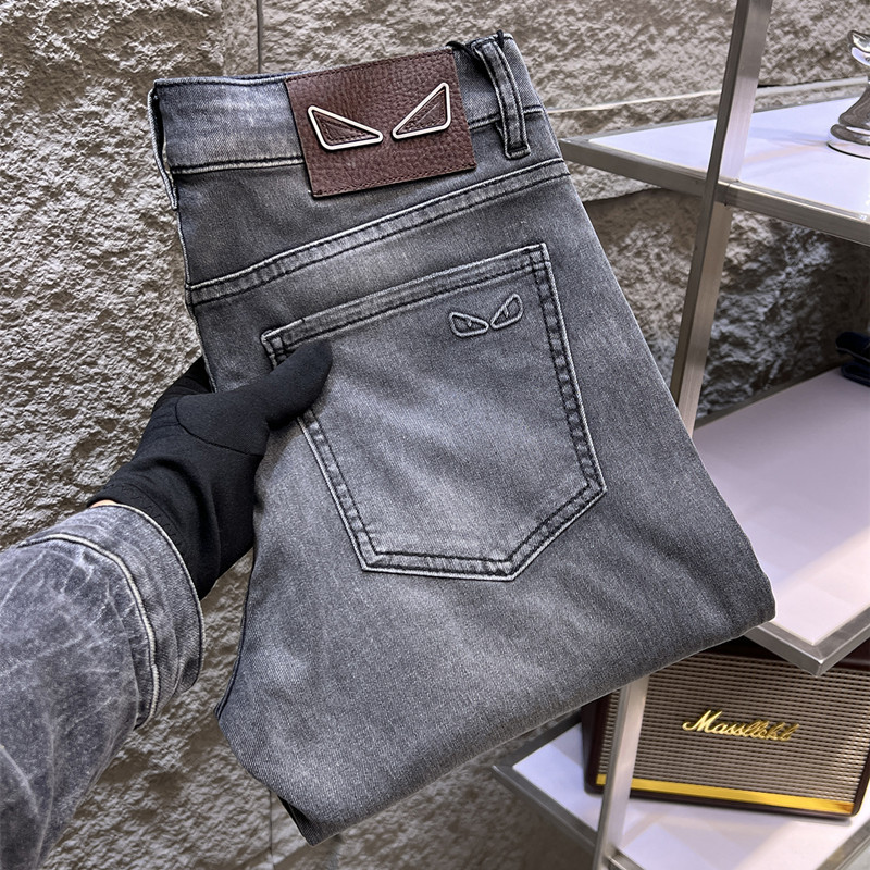 Little Monster Jeans Men's Summer Thin Style Trendy Slim Fit Straight Leg Light Luxury Stretch High-End European Version Luxury Brand Little Monster Jeans Men's Summer Thin Style Trendy Slim Fit Straight Leg Light Luxury Stretch High-End European Version Luxury Brand