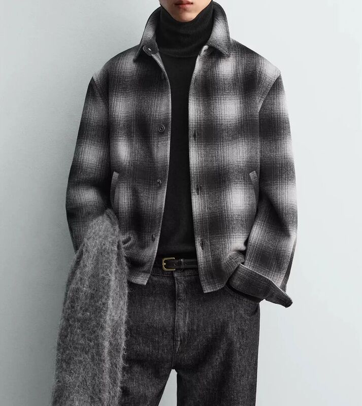 2026 New Men's and Women's Plaid Shirt-Style Jacket Casual Coat with Lapel Collar Men's Top 4391900